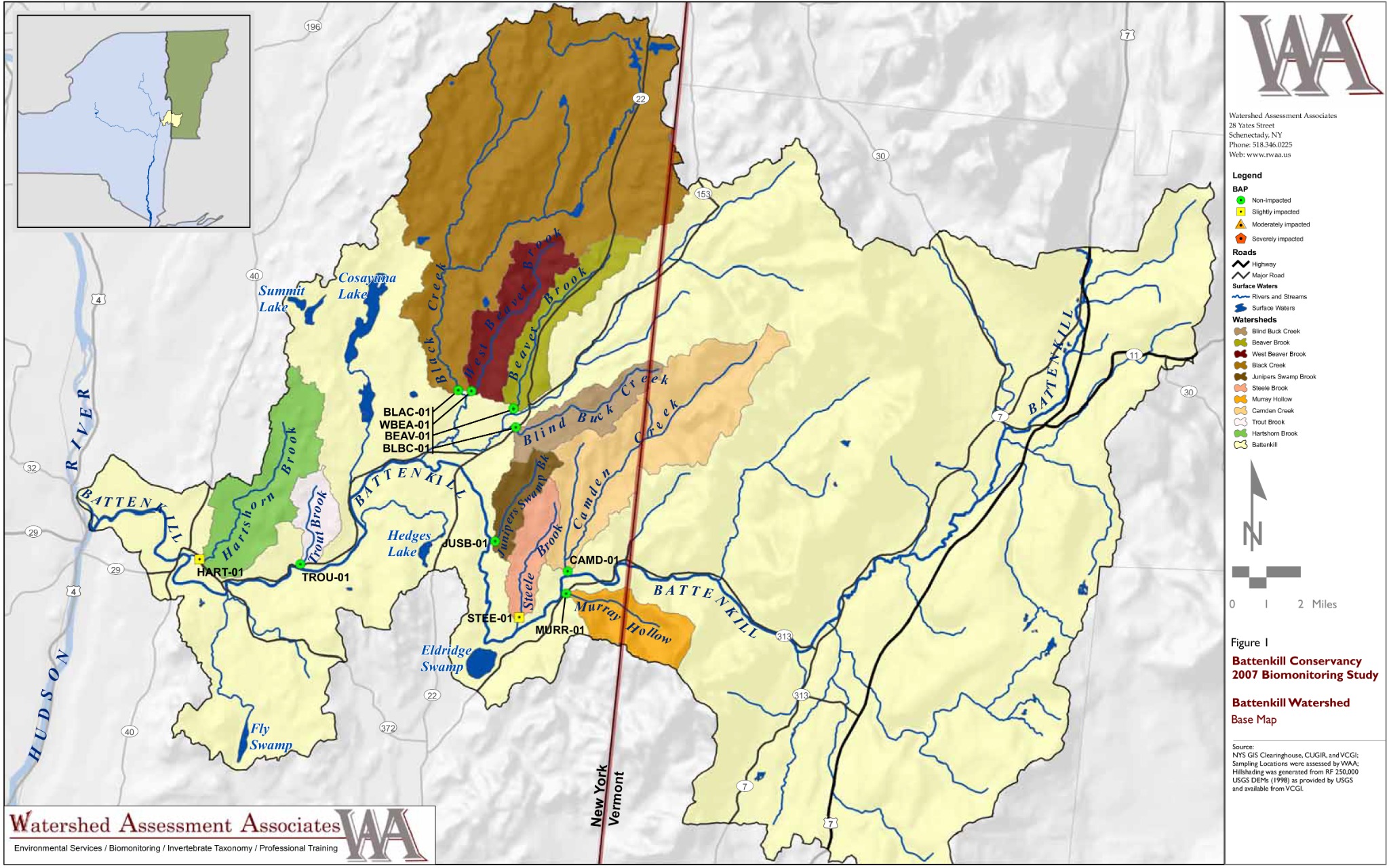 Batten Kill watershed map showing Vermont and New York portions of the watershed