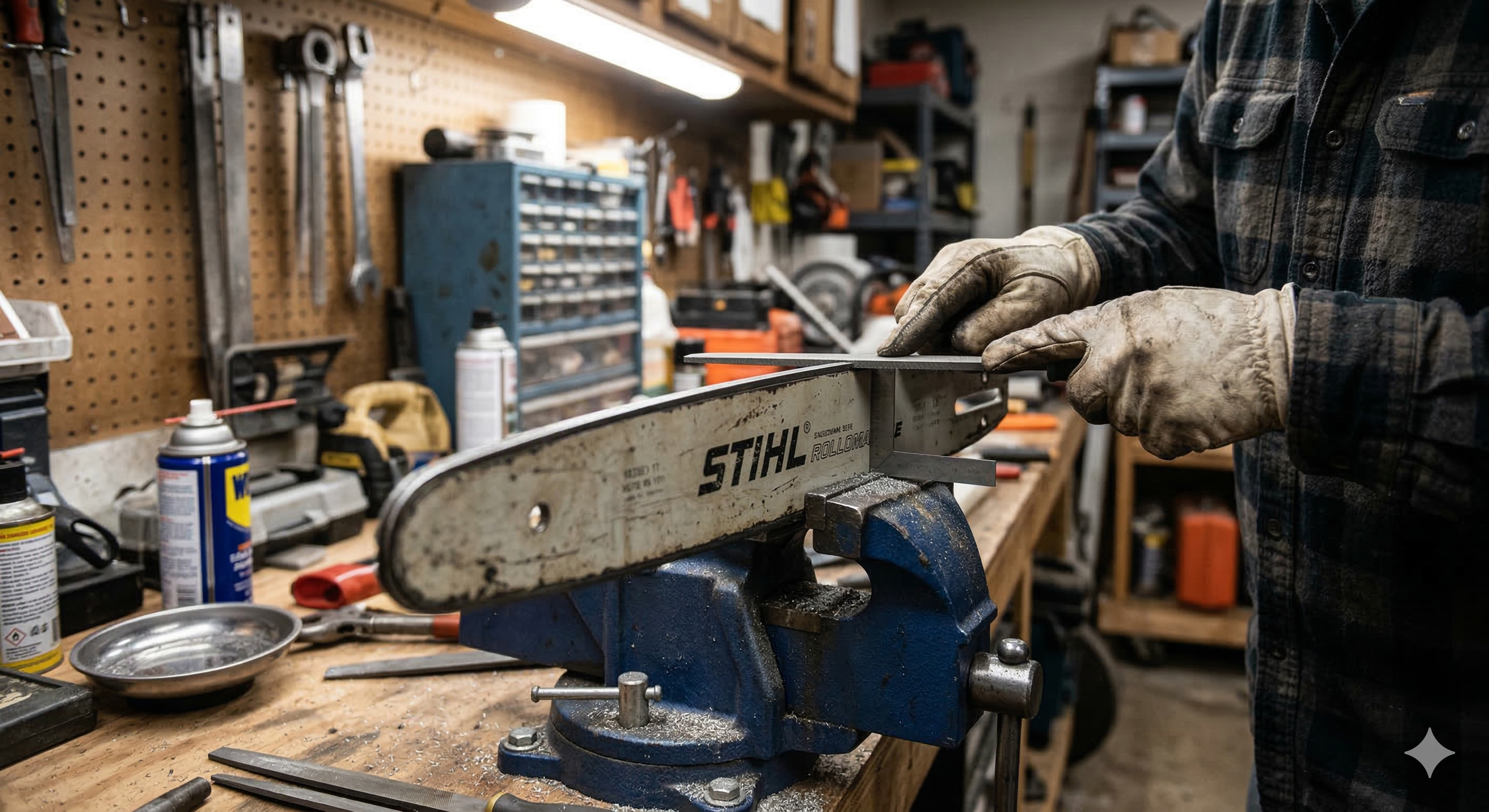Filing a chainsaw bar