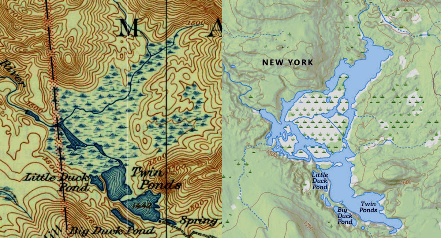 Historical comparison of the Twin Ponds basin before and after the modern impoundment